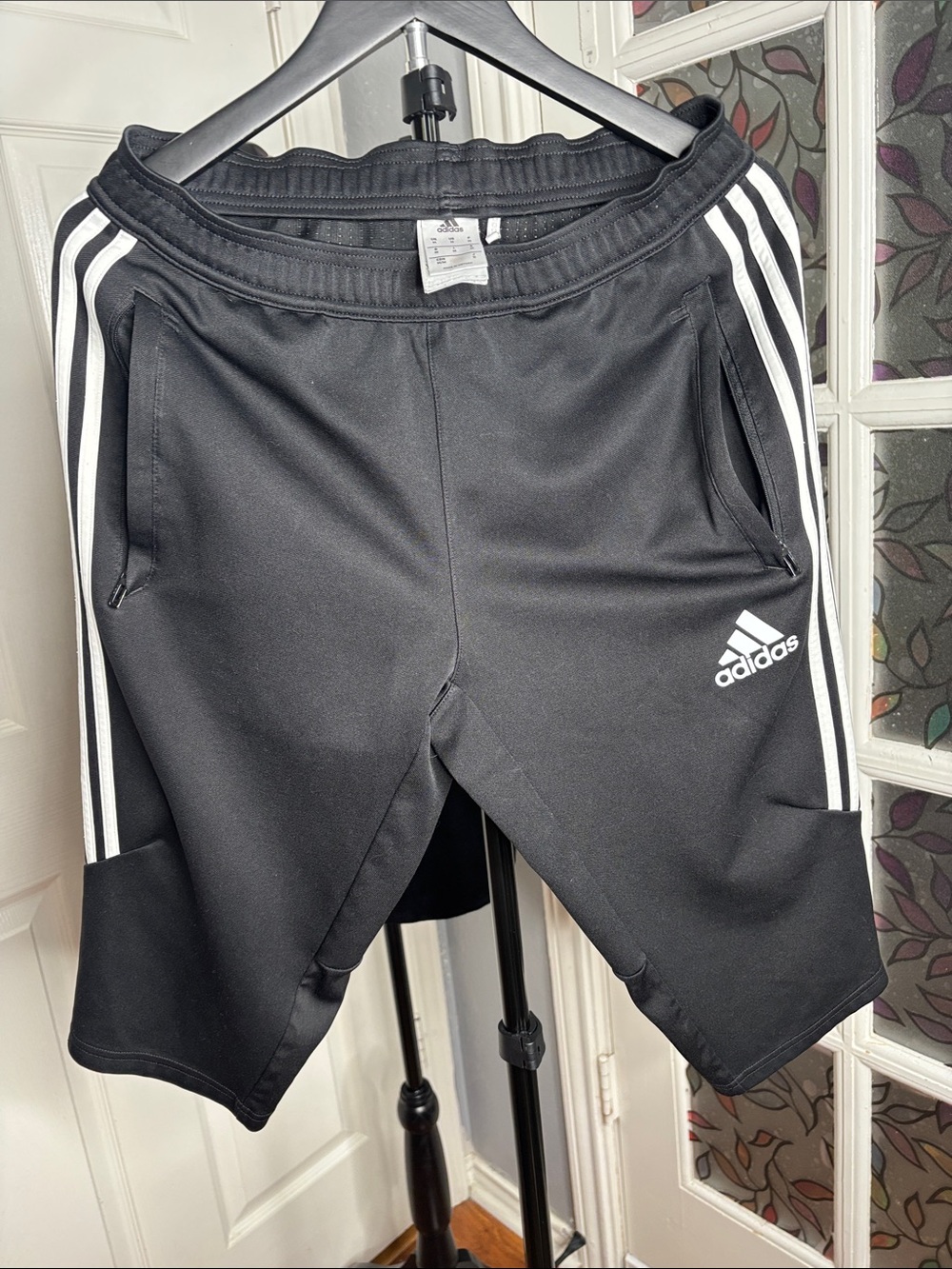 adidas Black men’s Athletic Shorts with White 3-Stripes